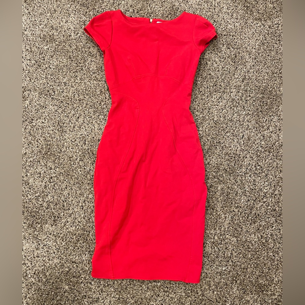 Red structured pencil dress